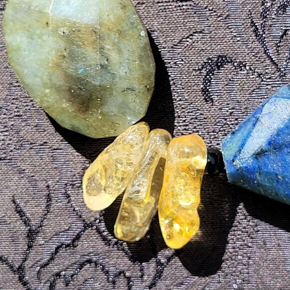 Handmade Multicolor Gemstone Bead Necklace W/ Citrine Lapis Lazuli & Green Jaspe - Picture 2 of 8